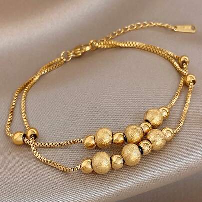 1条18K镀金不锈钢复古锤纹串珠手链，优雅女士礼物，适合母亲节、圣诞节、狂欢节、冬季、婚礼、锐舞派对/舞会、日常佩戴，也可作为周年纪念日、情人节、波西米亚风生日伴娘礼物。