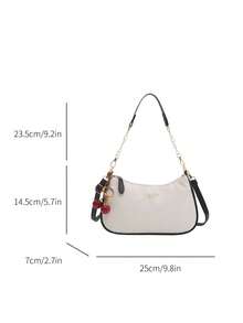 Fashionable Solid Color Letter Versatile Simple Armpit Women's Crossbody Bag Elegant Chain Shoulder Bag, Suitable For Shopping, Wallets, Shopping, Young Women, College Students, Newcomers, White-Collar Workers. They Are Very Suitable For Offices, Universities, Work, Business, Commuting, Outdoor Activities, Travel, And Outings - White - View 5