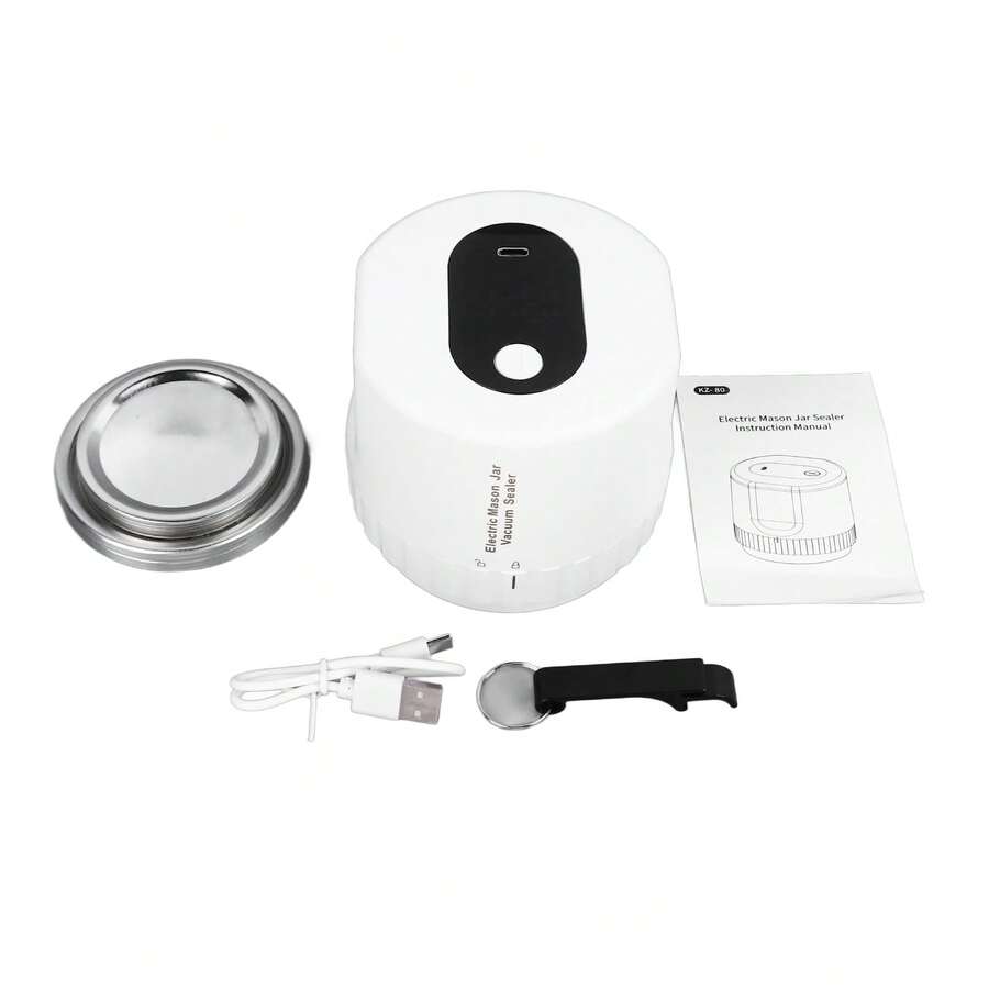 Portable Automatic Mason Jar Sealer | Electric Vacuum Sealer For Food Preservation | Built-In Battery, Easy One-Touch Sealing Of Jars And Bottles | Compact White Kitchen Appliance, Easy To Store And Use