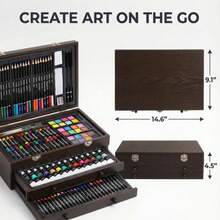 175-Pack Deluxe Wooden Art Set Drawing Painting Kit With 2 Drawing Pads, Acrylic Paints, Colored Pencils, Crayons, Paint Brush, Art Kit In Wooden Case, Gift For Artist, Adults, Teens And Kids - 棕色 - 查看 6
