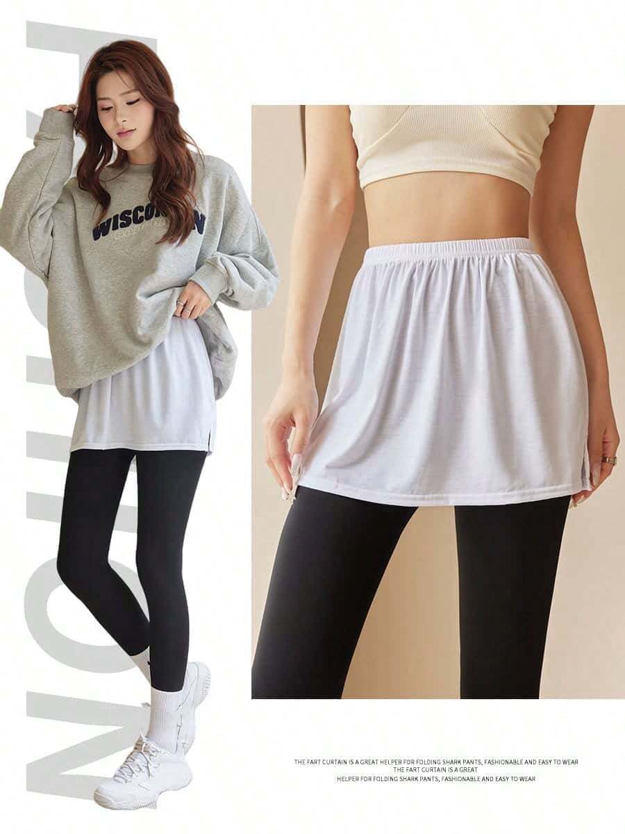 1pc Elastic Waist Extender, Women Shirt Extender, Adjustable Layered Fake Skirt Hem Extender - White - View 1