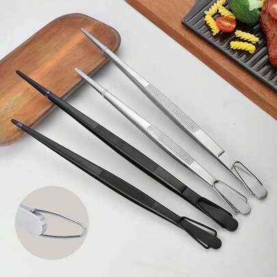 Pinzas de cocina de 10/12 pulgadas, pinzas de acero inoxidable para cocinar, barbacoa, estilismo de alimentos, belleza, reparación, alimentación de mascotas, artes y manualidades