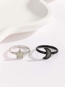 ATLVXJL 2件套发光情侣/友情/亲情主题星月夜光情侣戒指，休闲饰品，适合日常佩戴和节日礼物 - 彩色 - 查看 7