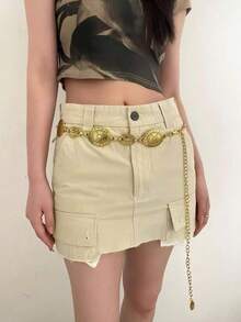 Western Concho Chain Belt For Women Adjustable Metal Waist Chain Belt For Dress Jeans - Vàng - Xem 2