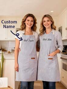 1pc Personalized Apron With Custom Name,Personalized Apron,Customized Text Apron,Name Apron, Customized Name Apron, Personalized Apron, Chef Apron, Mom Apron, Baking Apron, Baking Gift, Chef Gift,Custom Striped Thread Color For Cooking, Baking, Crafting,Durable For Home, Craft Studio, Bridesmaid Proposal - Unique Christmas/Bridal Gift Idea - Multicolor - View 2