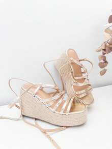 VIKIVIKI SHOES Women's Platform Sandals, Thin Strap Wedge Espadrille Design, Y2K Vintage Bohemian Style Inspired, Comfortable For Walking, Ideal For Summer, Vacation, Beach, Daily Walks, Relaxed Outfits, Dresses, And Fresh Day-To-Night Looks. Estimated Delivery: 1-3 Business Days (Peninsula) - 金色 - 查看 7