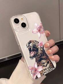1个少女风花卉豹纹透明手机壳，兼容 17、16、16e、15、14、13、12、11 Pro Max、X、XR、XS、8、7 Plus，保护套 - 無色 - 查看 1