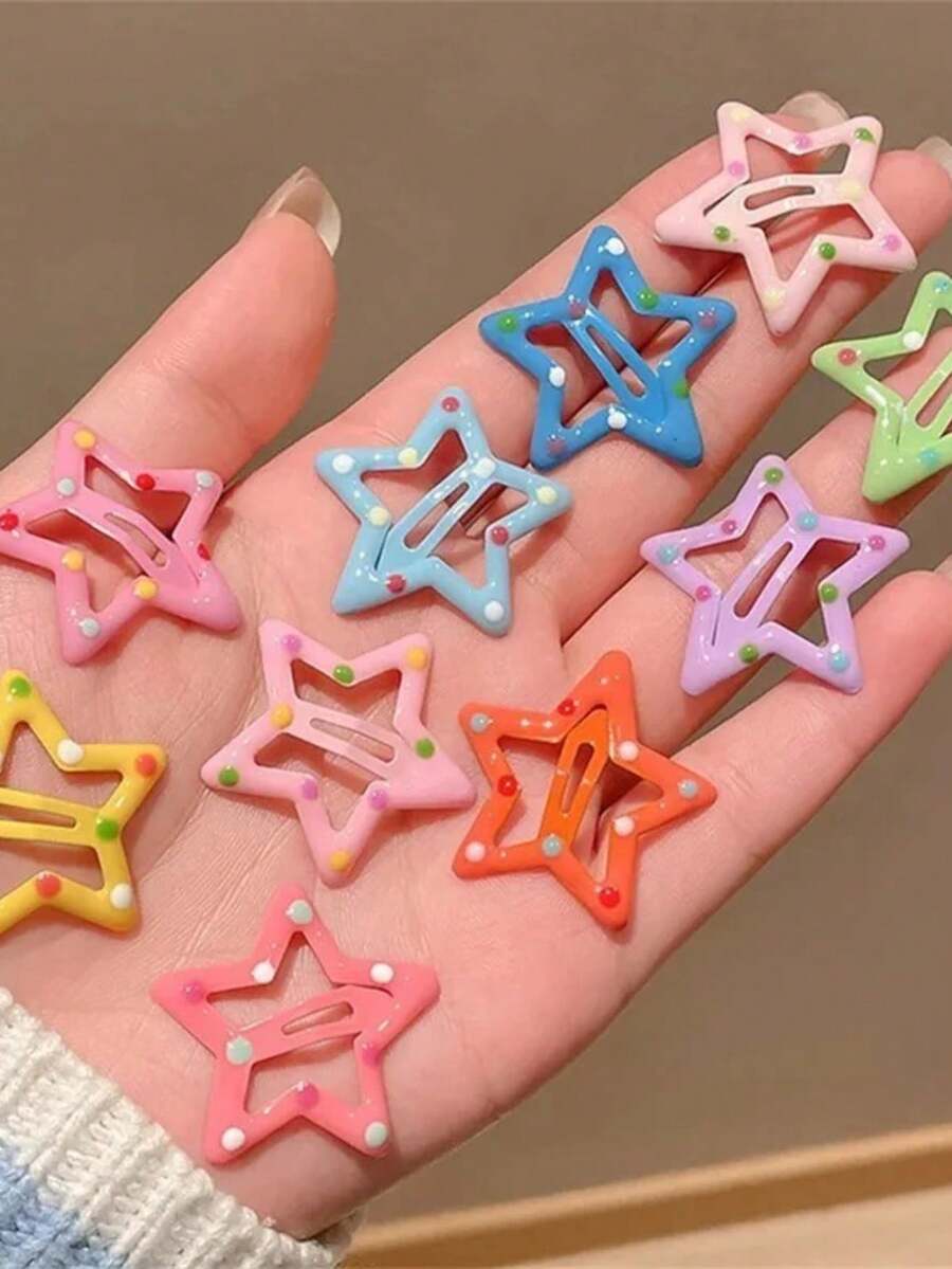 Star-Shaped Hair Clips, 10/20/30 Pieces, Kit With 3 Designs, Easy To Use - Polka Dot Hair Clip - View 1