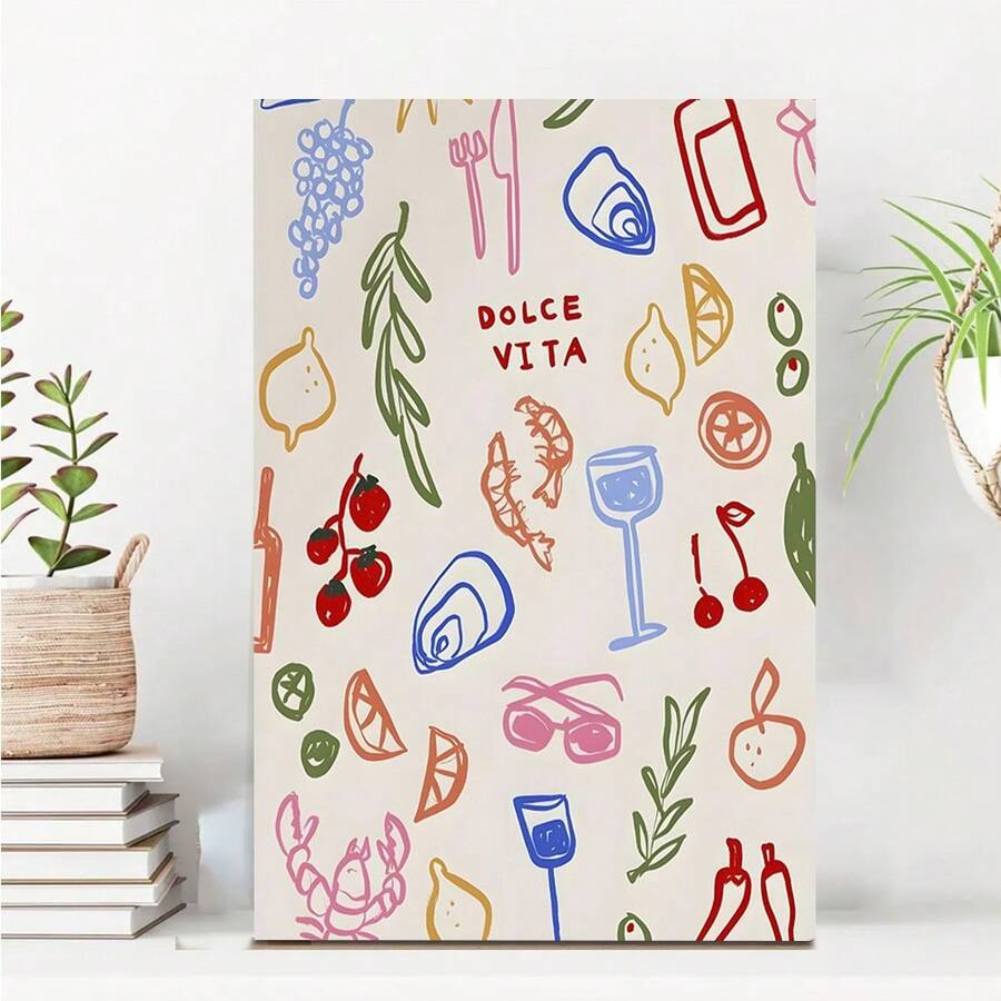 Framed Colorful Summer Food Wall Art Minimalist Cute Kitchen Fruit Posters Italian Modern Preppy Dolce Vita Prints For Kitchen Bedroom Wall Decor - Đã đóng khung - Xem 1