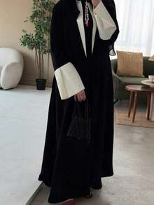 1 Áo khoác Abaya nữ màu trắng thanh lịch, phối tay, kiểu dáng thời trang retro Ả Rập, áo cardigan sang trọng, kiểu dáng mở phía trước, phù hợp cho các buổi tụ họp hàng ngày, lễ hội và du lịch. - màu đen - Xem 2