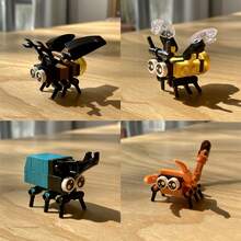 10件套可爱昆虫积木套装，世界知名积木，美味食物和水果积木，圣诞节/生日/新年礼物，适合成人和儿童，促进家庭互动，缓解成人压力，桌面装饰