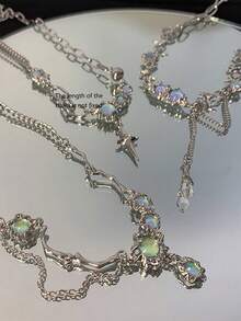 3 件套时尚闪亮星星项链，Y2K 水晶锆石吊坠项链，女士，复古银色调颈链