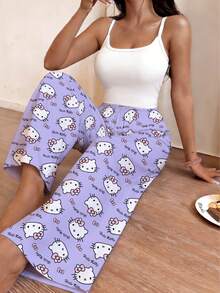 Sanrio 一件Hello Kitty印花连体睡裤，可爱Y2K风格女士睡衣，秋冬款 - 淡紫色 - 查看 2