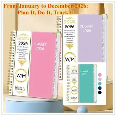 2026 Monthly & Weekly Planner Notebook, A5 Size, January To December, With Calendar, Work Plan Records, Labels, Suitable For Business, Office, School Supplies, Calendar Notebook, Diary, Weekly Planner, Agenda, Applicable For Office Supplies, Student Gifts, Work Records, Annual Plan, Family Plan, Desk Accessories, Back To School Gifts, Friend Gifts, Personalized Gifts