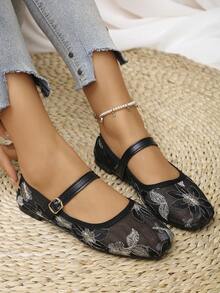 Black Mesh-large White and Black Flowers