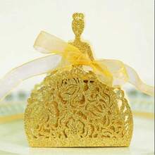 10 Stücke/25 Stücke/50 Stücke tragbare Hochzeitsgeschenkbox, Hochzeitsbonbonbox, kreative Hochzeitskleid-förmige Geschenkbox, Schleifenparty-Geschenkbox, geeignet für Bridal-Shower, Gäste, Jahrestags-Geschenke - Verschiedenfarbig - Übersicht 1