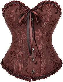 Jutrisujo Corset Tops For Women Overbust Bustier Top Push Lace Up Plus Size Renaissance Victorian Princess - 819-Brown - 查看 10