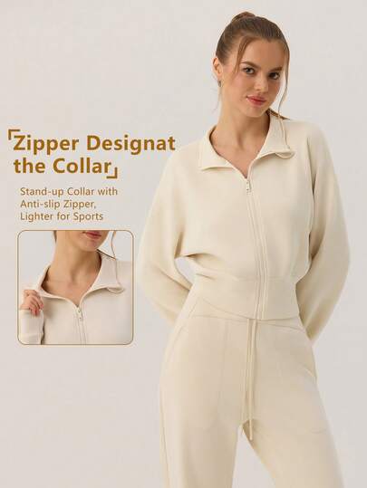 女士加厚保暖拉链开衫外套，纯色防风夹克，适合运动、健身、户外活动，长袖立领，秋冬季
