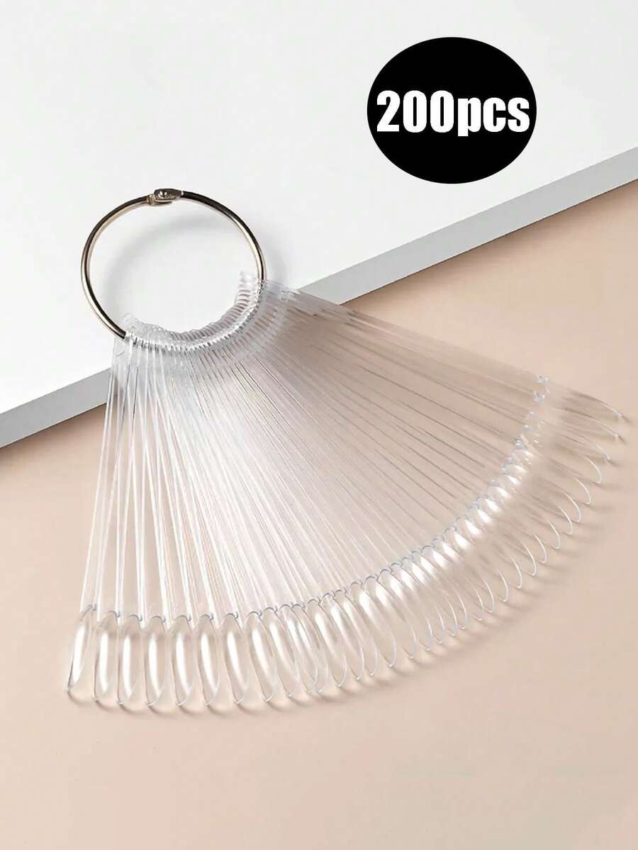 200pcs Transparent Nail Polish Color Card Set - Oval Nail Sticks With Display Ring, Reusable Gel Nail Polish Color Practice Tool, Suitable For Home, Nail Salon And Professional Nail Art, Nail Care, Back To School Season