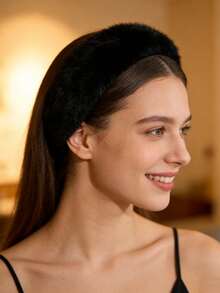 1pc Faux Rabbit Fur Headband, Fluffy Furry Headband, Topless Hat, Retro Wide-Brim Warm Fuzzy Headband, Hair Hoop, Suitable For Spring And Autumn - As Shown - View 5