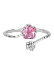 Anillo de trébol con doble cristal, anillo abierto con contraste de rosa y blanco, accesorio versátil y fresco para el día a día - Rojo y blanco - Ver 5