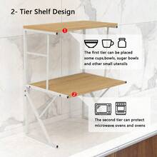 2-Tier Microwave Oven Shelf Stand, Kitchen Countertop Storage Rack Spices Rack Freestanding, Home Office Printer Stand Multifunctional Unit Shelving Wood Top Metal Frame - 3-tier Oak - View 10