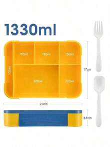 5-Compartment Adult Bento Lunch Box With Spork, Leak-Proof Food-, 1330ml (Blue) - Multicolor - View 6