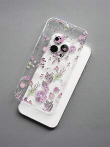 A Stylish And Creative Full-Screen Purple Flower And Leaf Floral Design High-Transparency Phone Case, Made Of Transparent TPU Material, Drop-Proof, Scratch-Proof, And Fingerprint-Resistant, Protecting The Camera Lens And Compatible With Apple, Nothing, Pixele, INFINIX, And Redmi Phones. - Multicolor - View 7