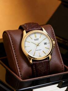 Casio Đồng hồ nữ DRESS Series thời trang tối giản, phong cách công sở thường ngày, hiển thị ngày bằng chữ số La Mã, chống nước, máy quartz, dây da thật, kiểu dáng Nhật Bản/Hàn Quốc, mặt số trắng MTP-1183Q-7A - trắng - Xem 1