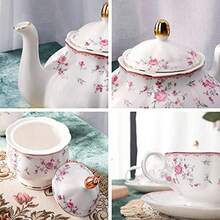Vintage Porcelain Tea Set For Women Tea Party Cup And Saucer Set For 6 Wedding Floral Teapot Set For Adults Pink Rose - Hồng - Xem 2