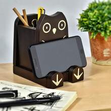 I'm Wood Multipurpose Eyeglass Phone Pen & Pencil Holder Stand Stationery Desk Box Organizer Accessories, Home Office Desktop Decor Birthday Graduation Gifts "Dream Big Aim High" (Owl) - Owl - 查看 9