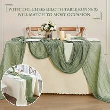 15pcs Sage Green Cheesecloth Table Runner 15 Pack 35" X 120" Boho Gauze Pleated Solid Color Semi-Sheer Lightweight Washable | Christmas Thanksgiving New Year Rustic Wedding Arch Bridal Baby Shower Banquets Reception Center Farmhouse Birthday Anniversary Party Dining Room Dresser Table Centerpiece Home Decor Supplies Sage Green Cheesecloth Table Runner - Green - View 3