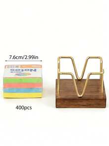 1/2pcs Desktop Self-Adhesive Memo Paper Organizer Holder With Business Card Rack, Black Walnut Simple Hollow Metal Memo Pad Holder