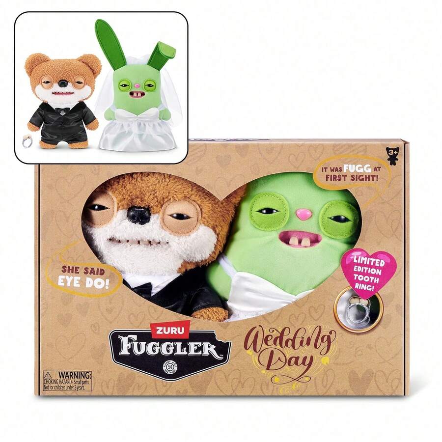 Spin Master Wedding Fuggs 9 Inch Plush, Set Of 2 Packs, Funny Ugly Monster Stuffed Animals With Human-Like Teeth & Tooth Ring, Valentine's Day Limited Edition, Adorable Wedding Anniversary Gifts - Wedding - View 1