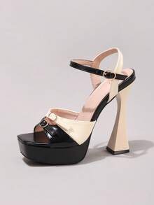 Fashionable Color Block Waterproof Platform High Heel Sandals, Sexy Party Shoes, Open Toe Stiletto Heels - Apricot - View 12