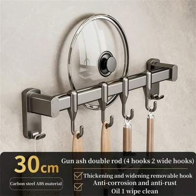 Gancho de cocina sin perforaciones, barra colgante, colgador de pala, gancho de, soporte multifuncional para cuchillos de almacenamiento montado en la pared