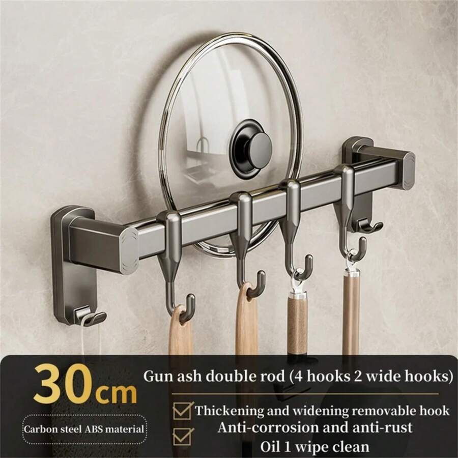 Gancho de cocina sin perforaciones, barra colgante, colgador de pala, gancho de, soporte multifuncional para cuchillos de almacenamiento montado en la pared - Gancho doble de 30 cm - Ver 1