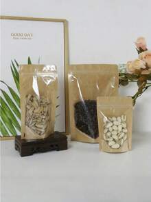 10个棕色牛皮纸袋，正面透明拉链设计，可重复使用密封袋，适用于坚果、咖啡、茶叶、糖果等食品的包装，厨房配件，厨房必备品，食品收纳整理，厨房收纳用品 - 棕色 - 查看 5