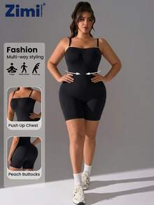Zimi Collection 1pc Plus Size Seamless Shapewear, Women 1XL-4XL Beige, Adjustable Straps, High Waist Shorts Jumpsuit, Suitable For Gym Workout, Daily Wear, Dress Layering - Black - View 2