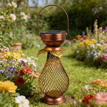 Vintage Iron Grid Flower Bud Solar Hanging Lamp, Ramadan Eid/New Year/Valentine's Day Decor Light, Balcony Yard Atmosphere Lamp, Outdoor Waterproof Night Light, Great Gift For Family And Friends - Multicolor - View 11