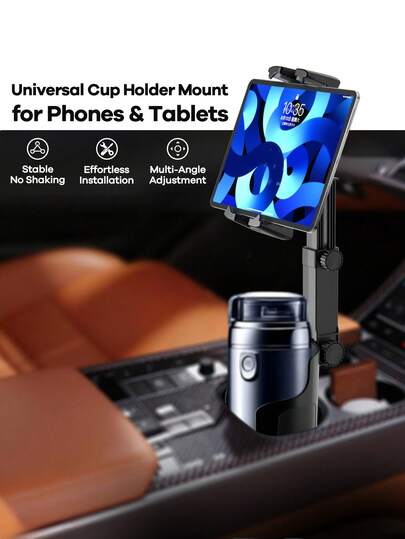 REMAX 适用于4.7-9.4英寸手机/平板电脑的杯架，多角度和高度可调，稳固防滑，适配3.3-3.75英寸杯底，360°旋转，1秒安装，可伸缩车载配件