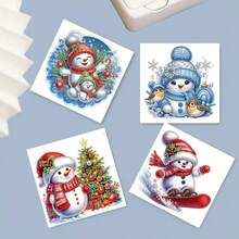 6pcs Diamond Painting Greeting Card Set, DIY Christmas Snowman Design - Includes 6 Envelopes, High-Quality Craft Paper Material, Mosaic Art Creative Postcard. Suitable As A Holiday Greeting Or To Convey Heartfelt Wishes, Expressing Warmth And The Best Wishes. - Multicolor - View 7