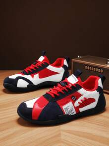 2026 New Men's Casual Sneakers, Soft & Comfortable Flat Knitted Mesh Breathable Low-Top Lace-Up Round Toe Men's Casual Shoes, Youth Campus Style, Comfortable Men's Shoes - Blue Red - View 1