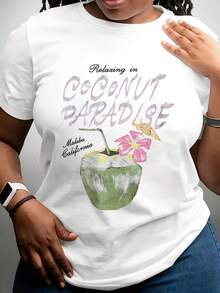 Women Unisex Soft Breathable Lightweight T-Shirt Malibu California Coconut Paradise Graphic Print Casual Short Sleeve Crew Neck Beachwear Top With Coconut Tree Ocean Design - White - View 1