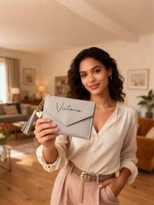 Personlig hjärtformad tofsplånbok, personlig text för kvinnors korthållare, anpassat text för kvinnors kortfodral och ID-fodral, brudtärnepresent, present till nygifta, perfekt present till flickvän - Multifärgad - Visa 2