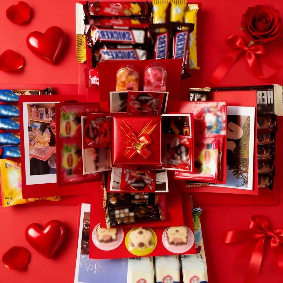 Creative Surprise Gift! Romantic Personalized Gift Box, Containing Snacks, Commemorative Photos, And Fun Small Gifts. Suitable For Birthday, Valentine's Day, Wedding, Proposal, Christmas, Halloween, Thanksgiving, Parties, And Other Everyday Gift-Giving Occasions. Available In Multiple Colors.