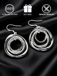 1 đôi bông tai bạc 925 hình oval xoắn nhiều lớp, bề mặt mờ (hiệu ứng vòng xoắn), hộp quà tặng, thích hợp để đeo hàng ngày và trong các dịp lễ. - Bạc - Xem 7