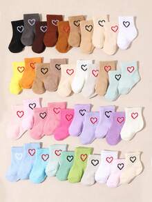 10双随机颜色彩虹爱心中筒袜，适合婴儿日常休闲穿着、玩耍、运动、旅行、聚会等场合，可爱爱心设计，舒适透气，男女通用夏季袜 - 彩色 - 查看 3