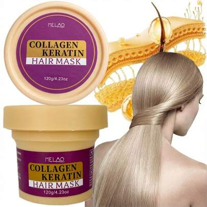  MELAO Kollagen Keratin Hårinpackning - Djupreparation för skadat hår - Ger djupgående näring, jämnar ut frissighet, stärker och återfuktar för silkeslent glansigt hår