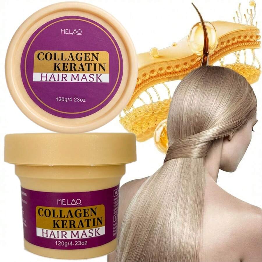 MELAO Kollagen Keratin Hårinpackning - Djupreparation för skadat hår - Ger djupgående näring, jämnar ut frissighet, stärker och återfuktar för silkeslent glansigt hår - Gul - Visa 1